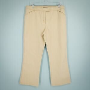 Lafayette 148 Size 12 Tan Beige Khaki Button Zip Ankle Length Wide Leg Jeans